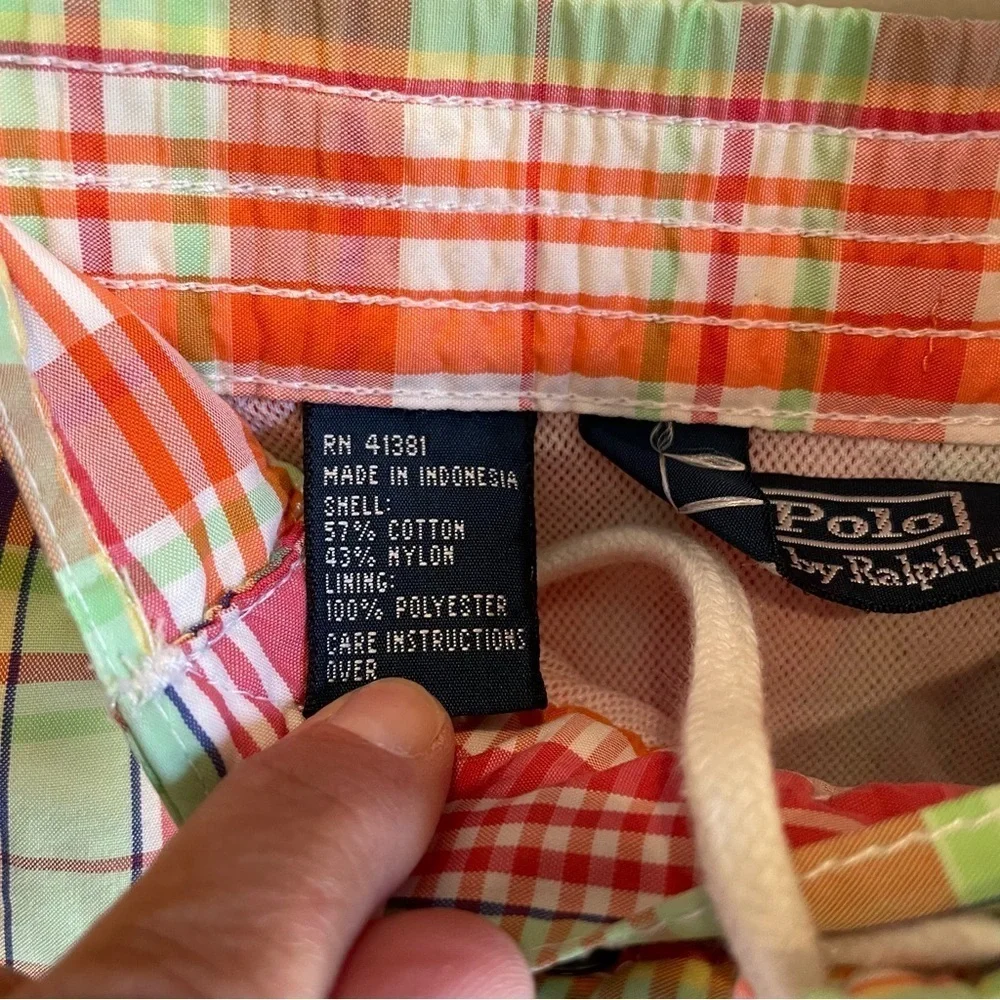 Vintage Polo Ralph Lauren Men's L Lined‎ Swim Shorts Pastel Plaid Preppy Resort